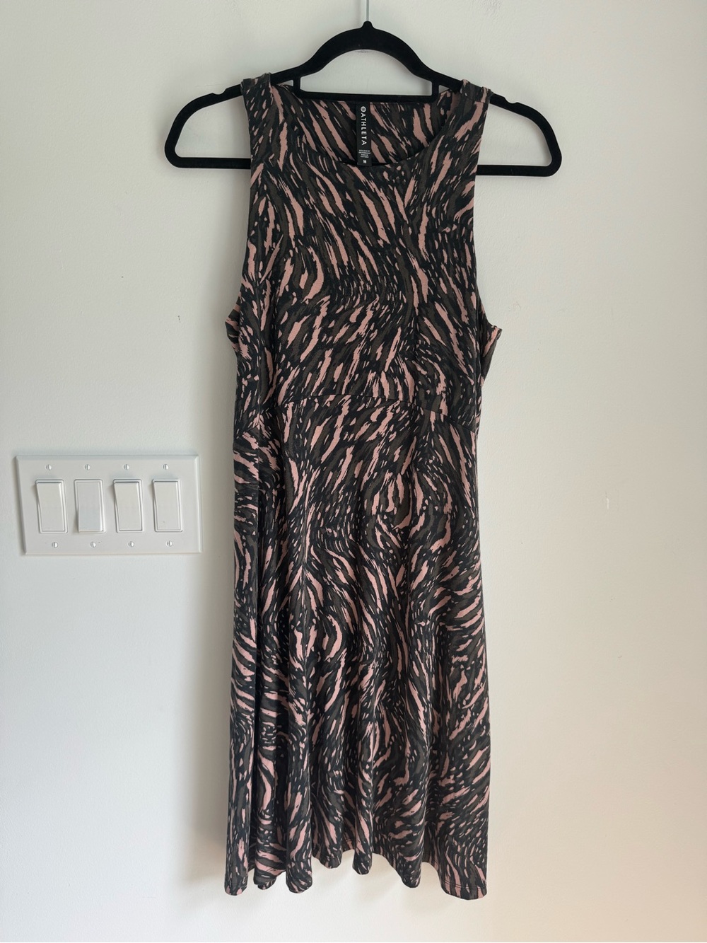 Athleta Santorini Thera Printed Dress Abstraction Black Peat Women’s M